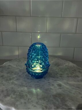 Vintage Cobalt Blue Hobnail Fairy Lamp Candle Holder